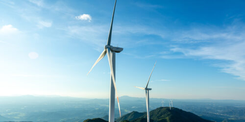 Aerial photography of alpine wind farm