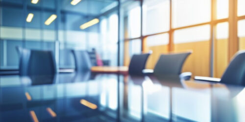 Beautiful blurred background image of a meeting room in a modern office with panoramic windows.